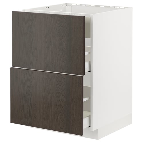 METOD / MAXIMERA Élément bas table cuisson/hotte tir, blanc/Sinarp brun, 60x60 cm