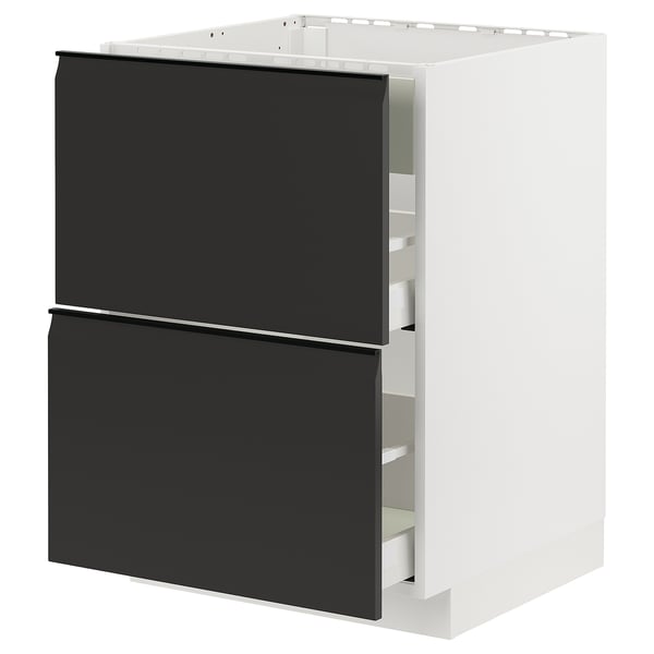 METOD / MAXIMERA Élément bas table cuisson/hotte tir, blanc/Upplöv anthracite mat, 60x60 cm