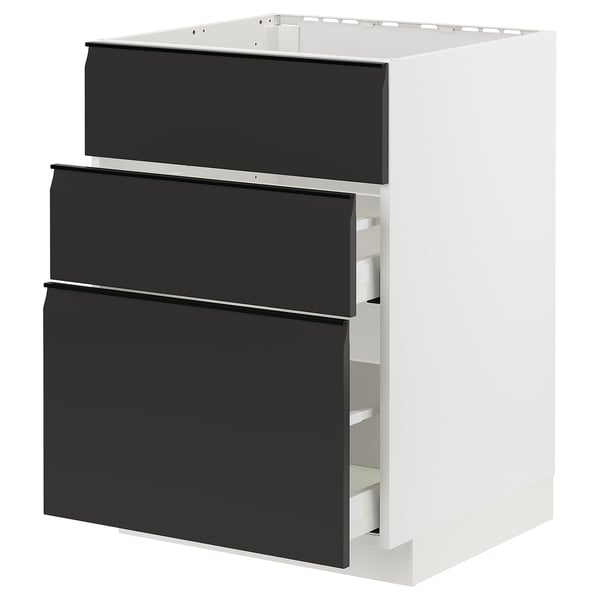 METOD / MAXIMERA Élément bas table cuisson/hotte tir, blanc/Upplöv anthracite mat, 60x60 cm