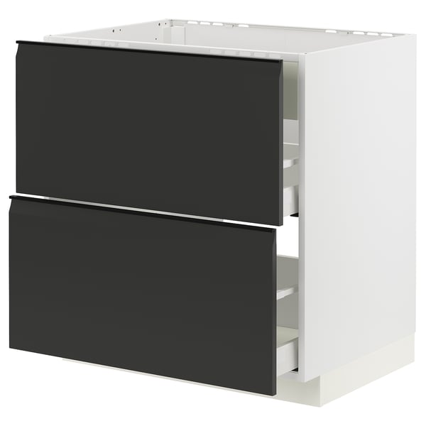 METOD / MAXIMERA Élément bas table cuisson/hotte tir, blanc/Upplöv anthracite mat, 80x60 cm