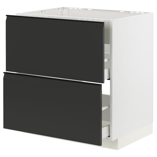 METOD / MAXIMERA Élément bas table cuisson/hotte tir, blanc/Upplöv anthracite mat, 80x60 cm
