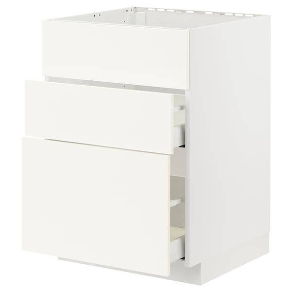 METOD / MAXIMERA Élément bas table cuisson/hotte tir, blanc/Vallstena blanc, 60x60 cm