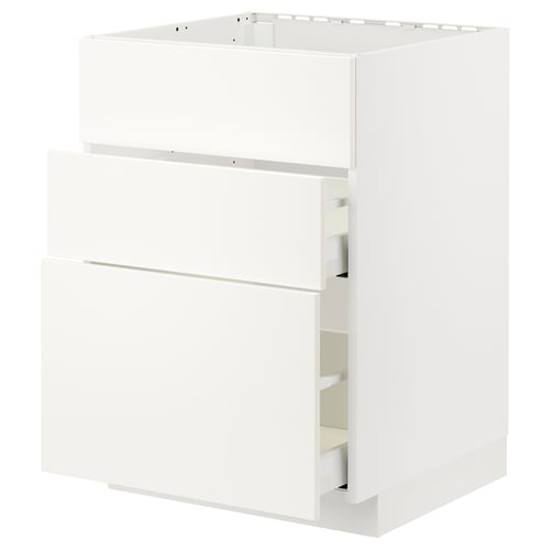 METOD / MAXIMERA Élément bas table cuisson/hotte tir, blanc/Veddinge blanc, 60x60 cm
