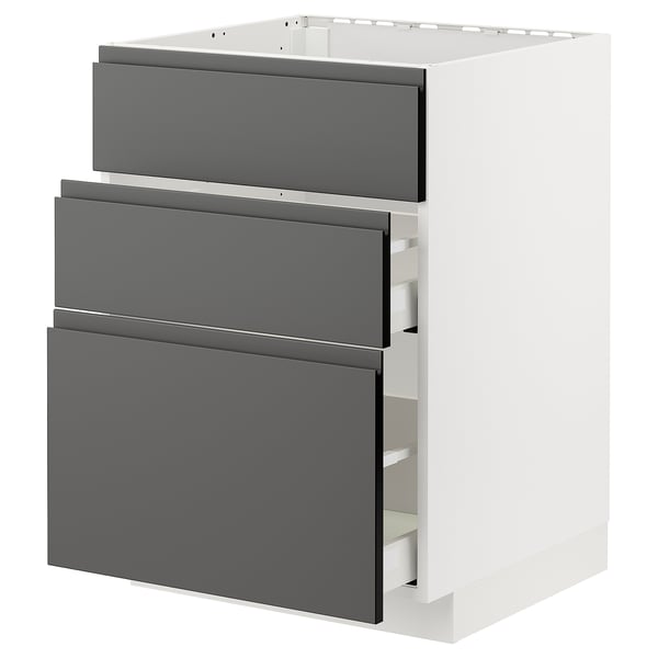 METOD / MAXIMERA Élément bas table cuisson/hotte tir, blanc/Voxtorp gris foncé, 60x60 cm