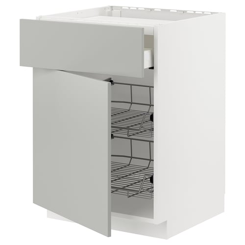 METOD / MAXIMERA Élément bas table cuisson/tir/2corb, blanc/Havstorp gris clair, 60x60 cm