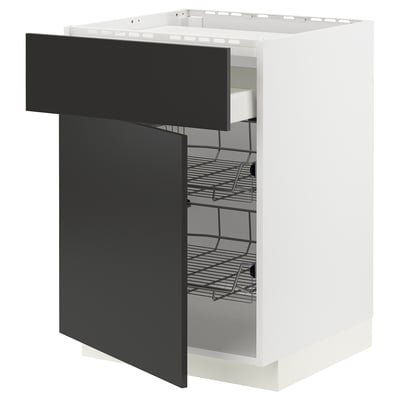 METOD / MAXIMERA Élément bas table cuisson/tir/2corb, blanc/Nickebo anthracite mat, 60x60 cm