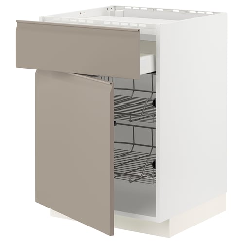 METOD / MAXIMERA Élément bas table cuisson/tir/2corb, blanc/Upplöv beige foncé mat, 60x60 cm