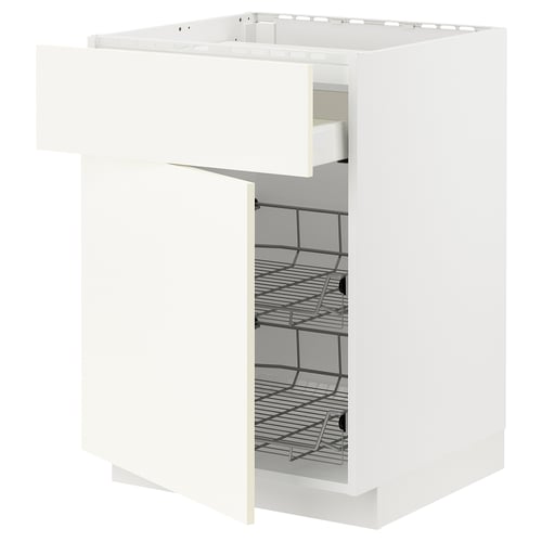 METOD / MAXIMERA Élément bas table cuisson/tir/2corb, blanc/Vallstena blanc, 60x60 cm
