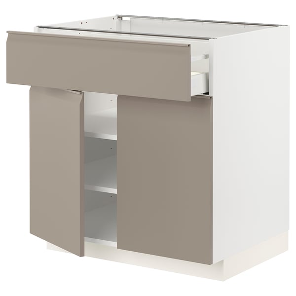 METOD / MAXIMERA Élément bas tiroir/2 portes, blanc/Upplöv beige foncé mat, 80x60 cm