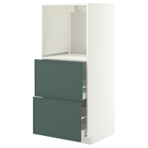 METOD / MAXIMERA Élément haut 2 tiroirs pr four, blanc/Aspudden gris-vert foncé, 60x60x140 cm