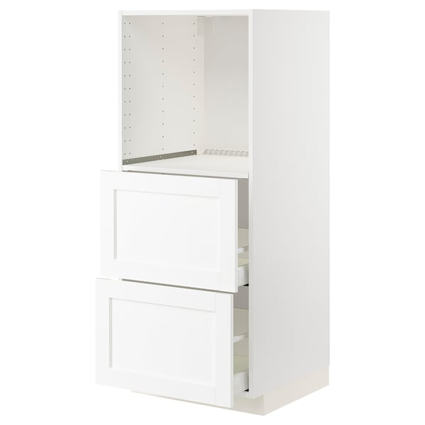 METOD / MAXIMERA Élément haut 2 tiroirs pr four, blanc Enköping/blanc effet bois, 60x60x140 cm