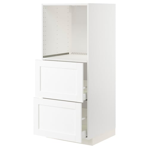 METOD / MAXIMERA Élément haut 2 tiroirs pr four, blanc Enköping/blanc effet bois, 60x60x140 cm