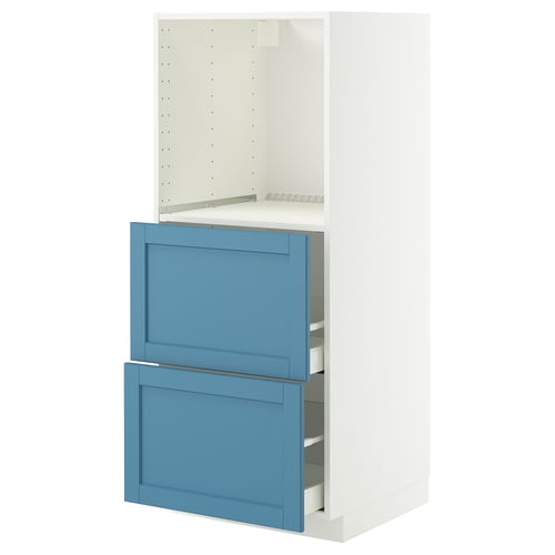 METOD / MAXIMERA Élément haut 2 tiroirs pr four, blanc/Lerhyttan bleu, 60x60x140 cm
