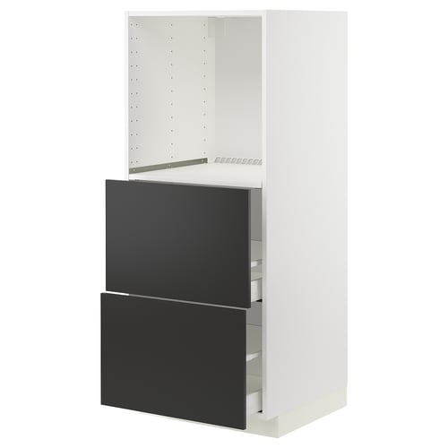 METOD / MAXIMERA Élément haut 2 tiroirs pr four, blanc/Nickebo anthracite mat, 60x60x140 cm