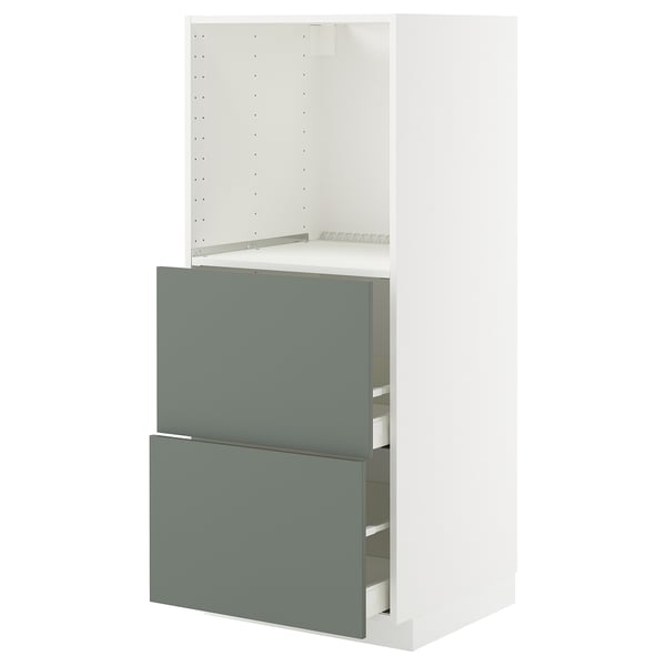 METOD / MAXIMERA Élément haut 2 tiroirs pr four, blanc/Nickebo gris mat-vert, 60x60x140 cm