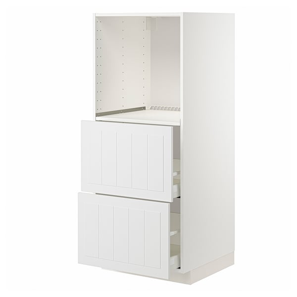 METOD / MAXIMERA Élément haut 2 tiroirs pr four, blanc/Stensund blanc, 60x60x140 cm