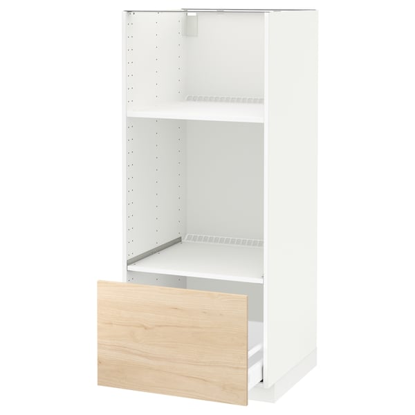 METOD / MAXIMERA Élément haut pr appareils encastrés, blanc/Askersund effet frêne clair, 60x60x140 cm