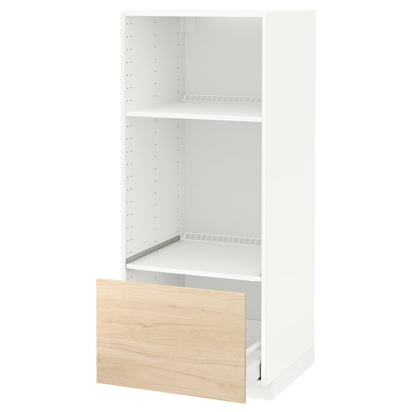 METOD / MAXIMERA Élément haut pr appareils encastrés, blanc/Askersund effet frêne clair, 60x60x140 cm