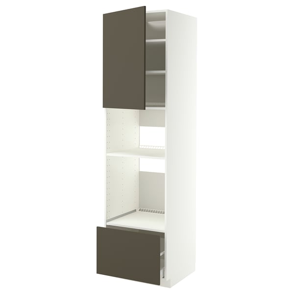 METOD / MAXIMERA Élément haut pr appareils encastrés, blanc/Havstorp brun-beige, 60x60x220 cm
