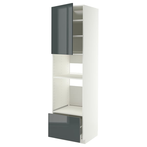 METOD / MAXIMERA Élément haut pr appareils encastrés, blanc/Kallarp gris-vert foncé brillant, 60x60x220 cm