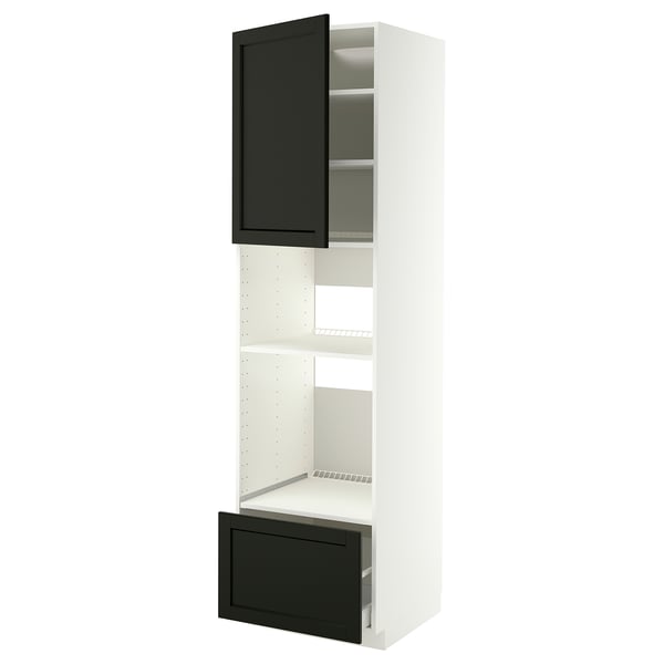 METOD / MAXIMERA Élément haut pr appareils encastrés, blanc/Lerhyttan teinté noir, 60x60x220 cm
