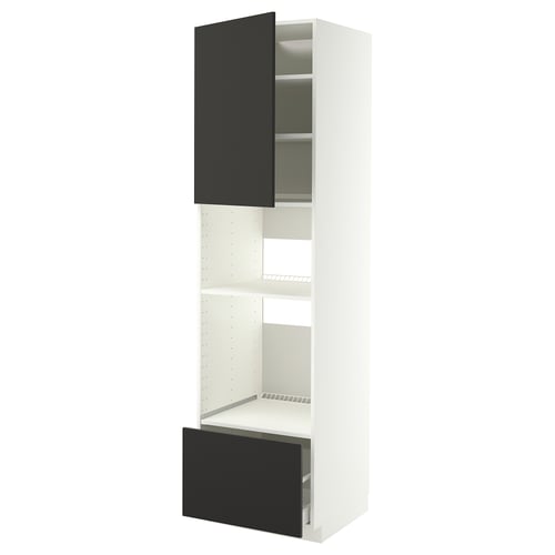 METOD / MAXIMERA Élément haut pr appareils encastrés, blanc/Nickebo anthracite mat, 60x60x220 cm
