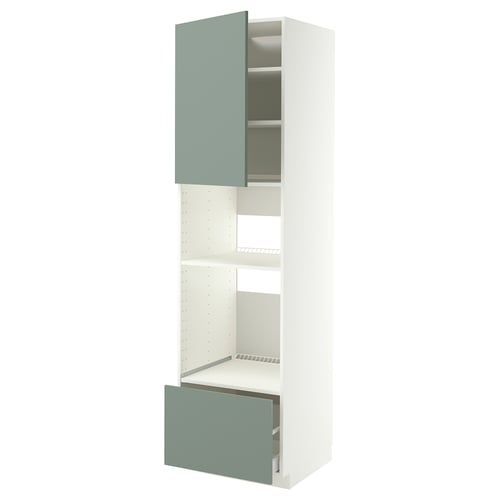 METOD / MAXIMERA Élément haut pr appareils encastrés, blanc/Nickebo gris mat-vert, 60x60x220 cm