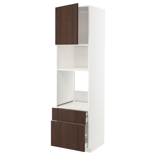 METOD / MAXIMERA Élément haut pr appareils encastrés, blanc/Sinarp brun, 60x60x220 cm