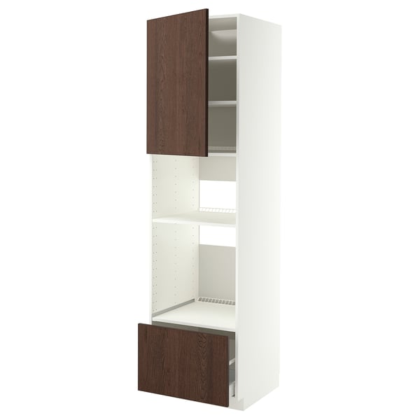 METOD / MAXIMERA Élément haut pr appareils encastrés, blanc/Sinarp brun, 60x60x220 cm