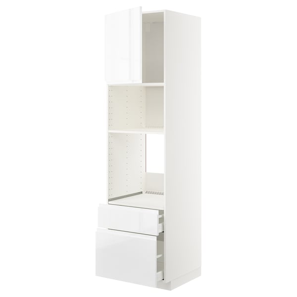 METOD / MAXIMERA Élément haut pr appareils encastrés, blanc/Voxtorp brillant/blanc, 60x60x220 cm