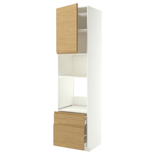 METOD / MAXIMERA Élément haut pr appareils encastrés, blanc/Voxtorp motif chêne, 60x60x240 cm