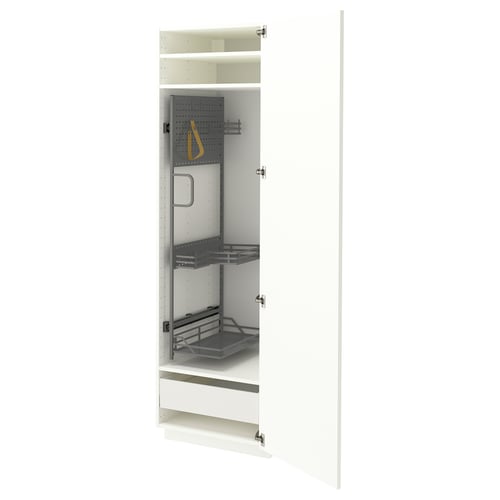 METOD / MAXIMERA Élément haut + rangements prod entr, blanc/Aspudden blanc mat, 60x60x200 cm