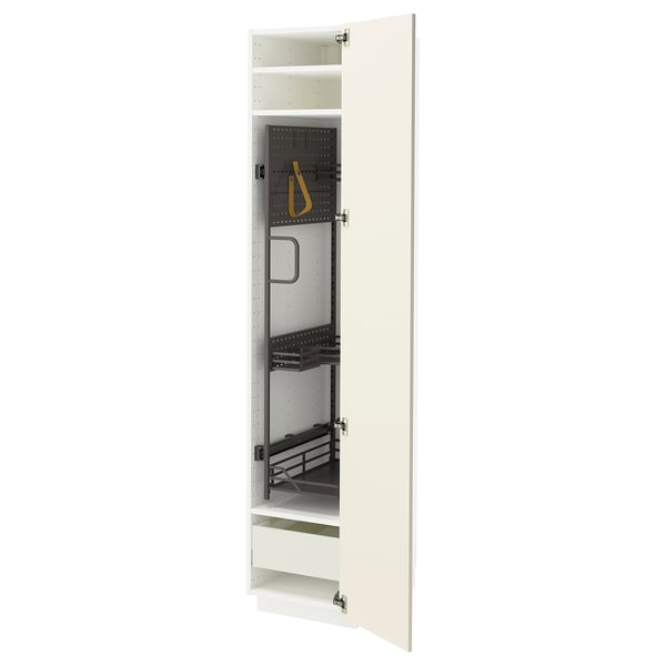 METOD / MAXIMERA Élément haut + rangements prod entr, blanc/Bodbyn blanc cassé, 40x60x200 cm