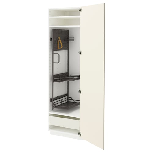 METOD / MAXIMERA Élément haut + rangements prod entr, blanc/Bodbyn blanc cassé, 60x60x200 cm
