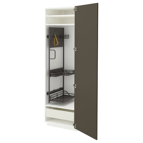 METOD / MAXIMERA Élément haut + rangements prod entr, blanc/Havstorp brun-beige, 60x60x200 cm