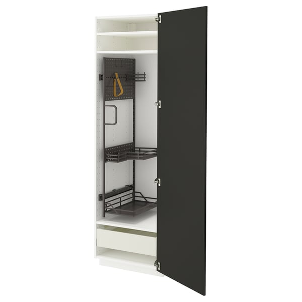 METOD / MAXIMERA Élément haut + rangements prod entr, blanc/Nickebo anthracite mat, 60x60x200 cm