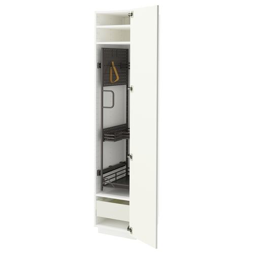 METOD / MAXIMERA Élément haut + rangements prod entr, blanc/Vallstena blanc, 40x60x200 cm