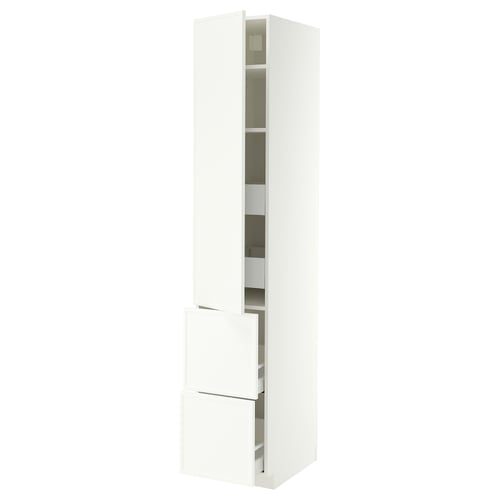 METOD / MAXIMERA Élément haut+tablettes/4tir/pte/2fc, blanc/Aspudden blanc mat, 40x60x220 cm