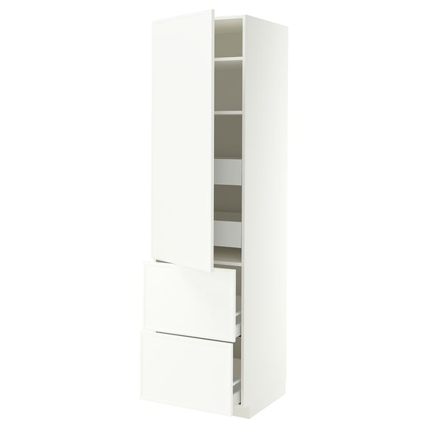 METOD / MAXIMERA Élément haut+tablettes/4tir/pte/2fc, blanc/Aspudden blanc mat, 60x60x220 cm