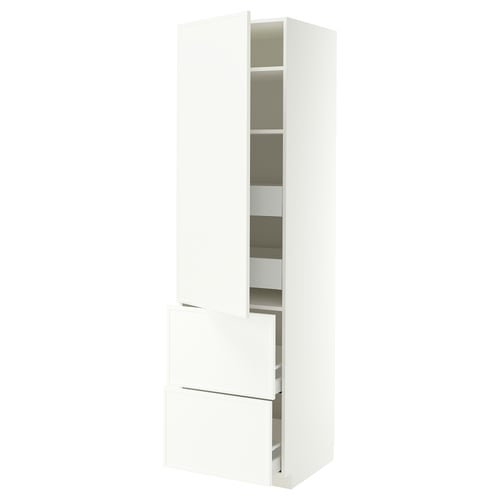 METOD / MAXIMERA Élément haut+tablettes/4tir/pte/2fc, blanc/Aspudden blanc mat, 60x60x220 cm