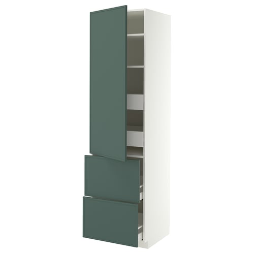 METOD / MAXIMERA Élément haut+tablettes/4tir/pte/2fc, blanc/Aspudden gris-vert foncé, 60x60x220 cm