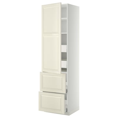 METOD / MAXIMERA Élément haut+tablettes/4tir/pte/2fc, blanc/Bodbyn blanc cassé, 60x60x220 cm