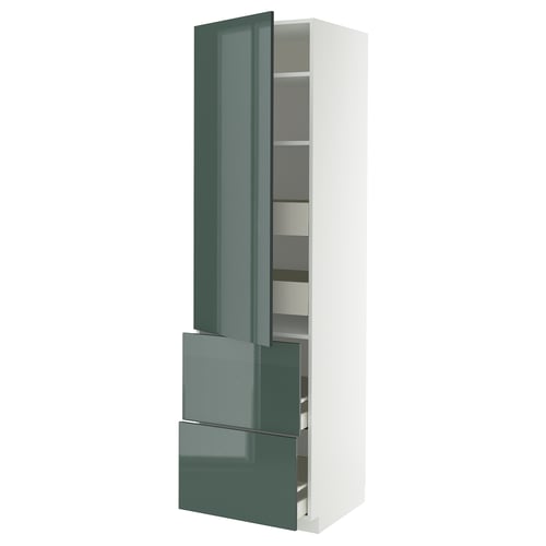 METOD / MAXIMERA Élément haut+tablettes/4tir/pte/2fc, blanc/Kallarp gris-vert foncé brillant, 60x60x220 cm