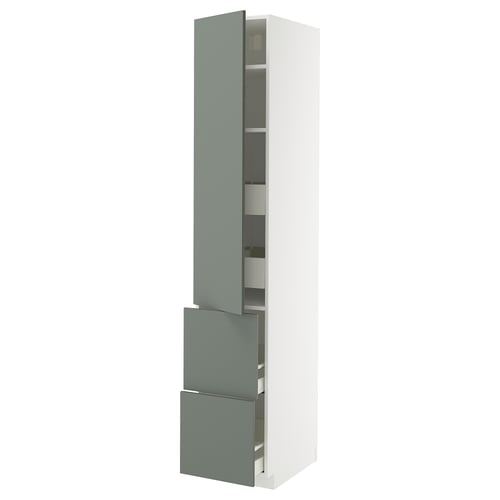 METOD / MAXIMERA Élément haut+tablettes/4tir/pte/2fc, blanc/Nickebo gris mat-vert, 40x60x220 cm