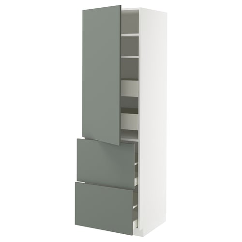 METOD / MAXIMERA Élément haut+tablettes/4tir/pte/2fc, blanc/Nickebo gris mat-vert, 60x60x200 cm