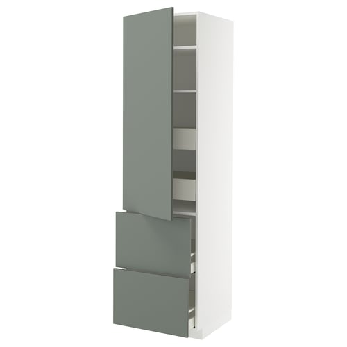 METOD / MAXIMERA Élément haut+tablettes/4tir/pte/2fc, blanc/Nickebo gris mat-vert, 60x60x220 cm