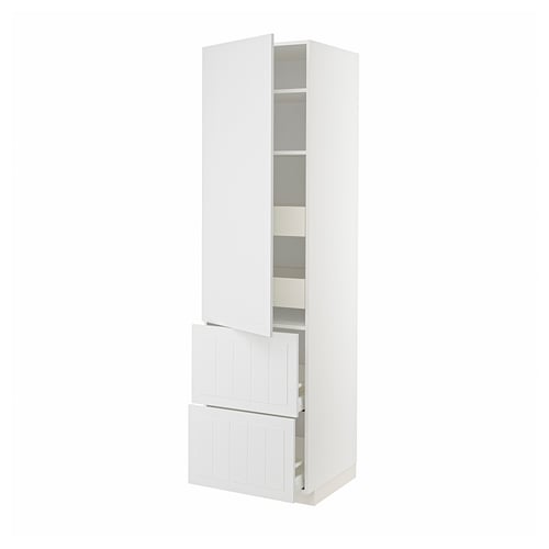 METOD / MAXIMERA Élément haut+tablettes/4tir/pte/2fc, blanc/Stensund blanc, 60x60x220 cm