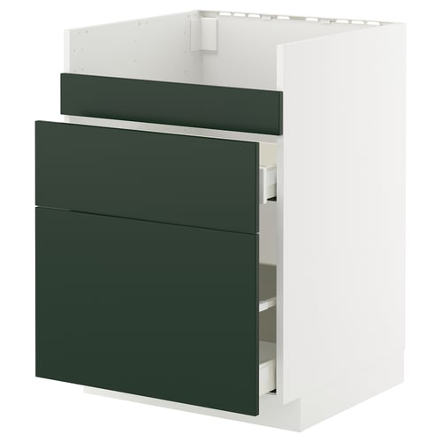 METOD / MAXIMERA Rangement bas évier HAVSEN/3fa/2tir, blanc/Havstorp vert profond, 60x60 cm