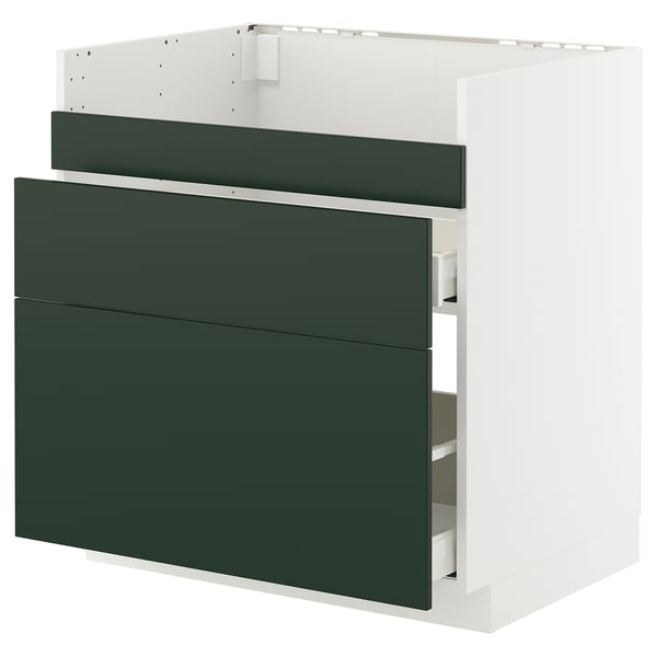 METOD / MAXIMERA Rangement bas évier HAVSEN/3fa/2tir, blanc/Havstorp vert profond, 80x60 cm