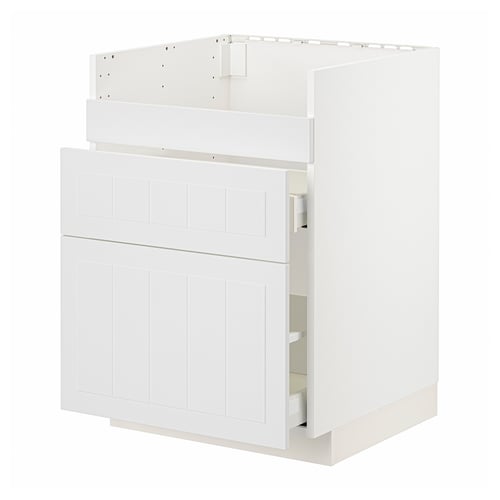 METOD / MAXIMERA Rangement bas évier HAVSEN/3fa/2tir, blanc/Stensund blanc, 60x60 cm